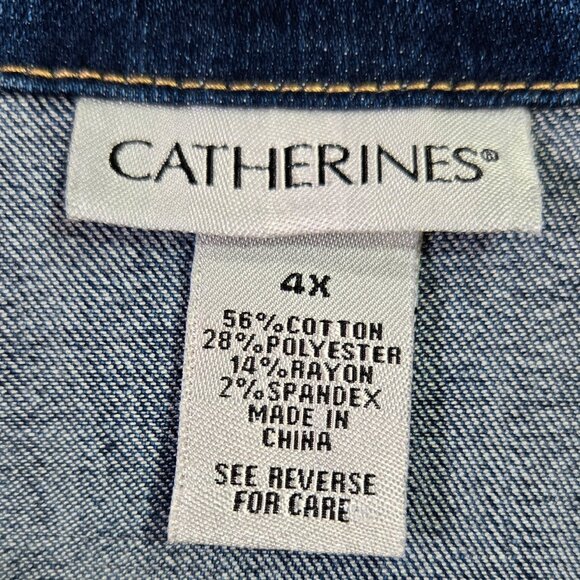 Catherines Dark Wash Button-Up Denim Jacket Classic Cropped Stretch Capsule - Picture 7 of 8